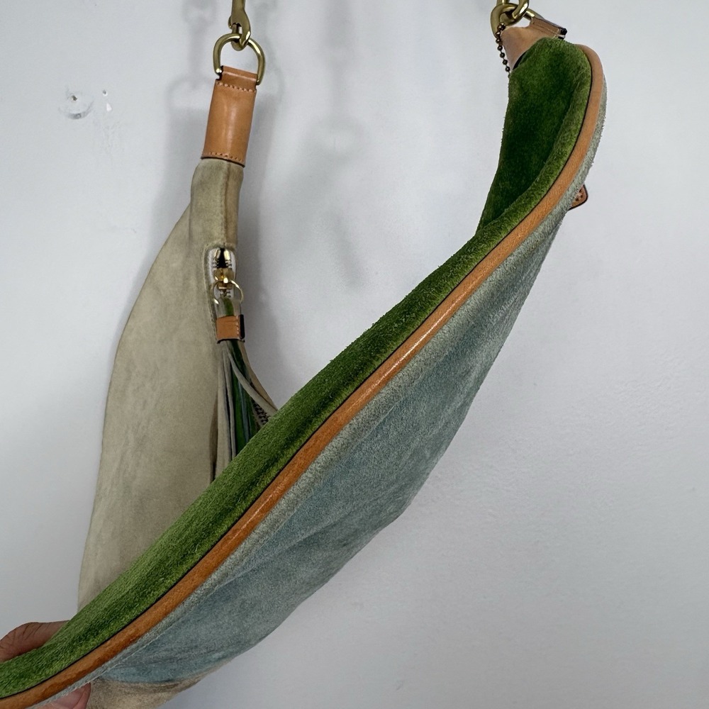 Vintage Coach Split Colorblock Suede Shoulder Bag Y2K Rare Tassel - Picture 7 of 16